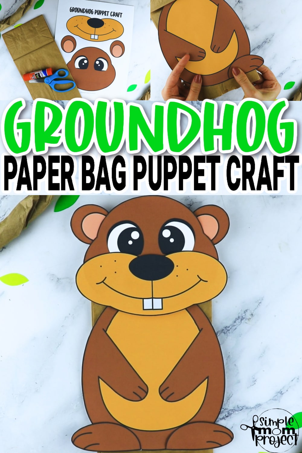 printable groundhog paper bag puppet template - simple mom project